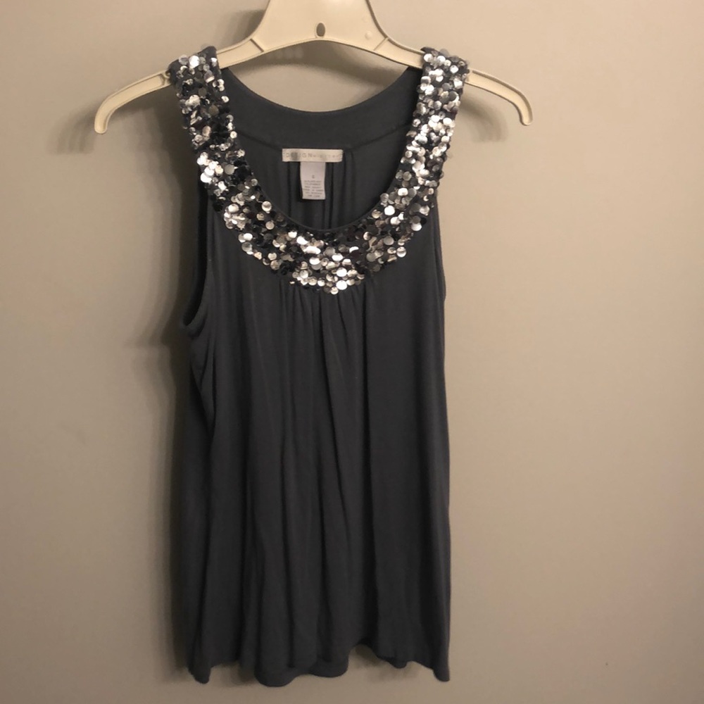 Gray, flowy, tank top with sequin accents